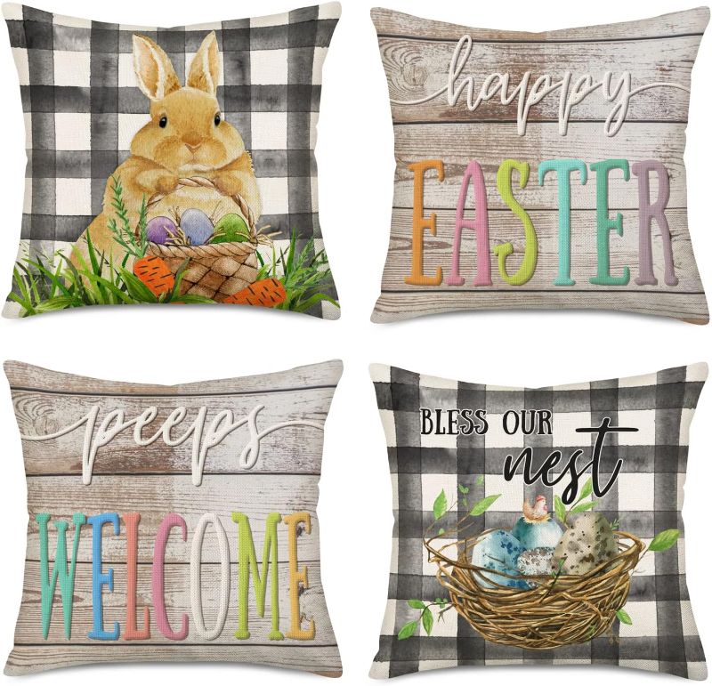 Photo 1 of 18x18" 4 Pack Easter Farmhouse Pillow Cover, NEW