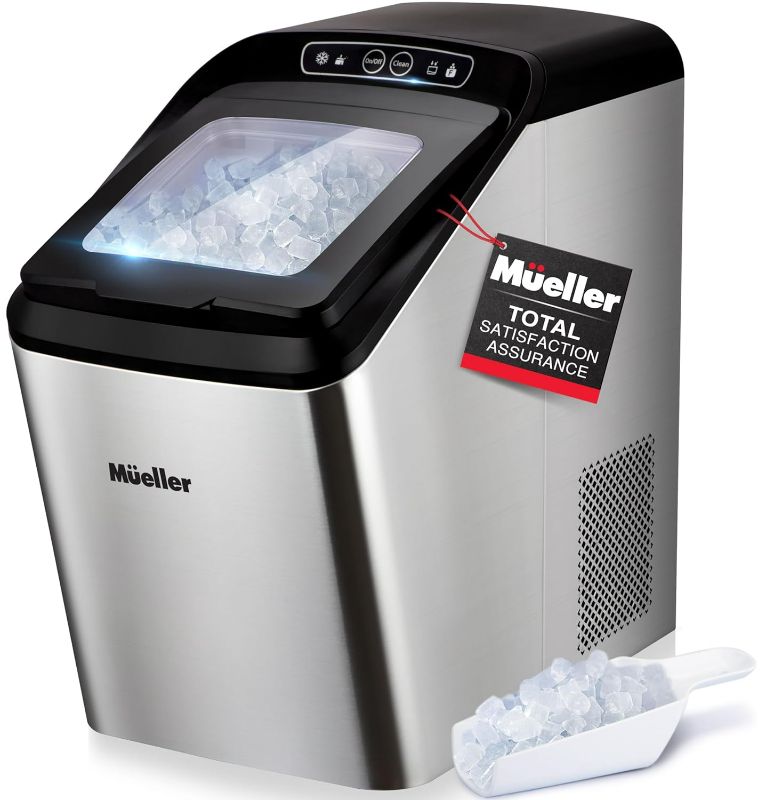 Photo 1 of Mueller Nugget Ice Maker Machine, Quietest Heavy-Duty Countertop Ice Machine, 30 lbs of Ice per Day, Compact Portable Ice Cube Maker, 3 QT Water Reservoir, Self-Cleaning with Basket
