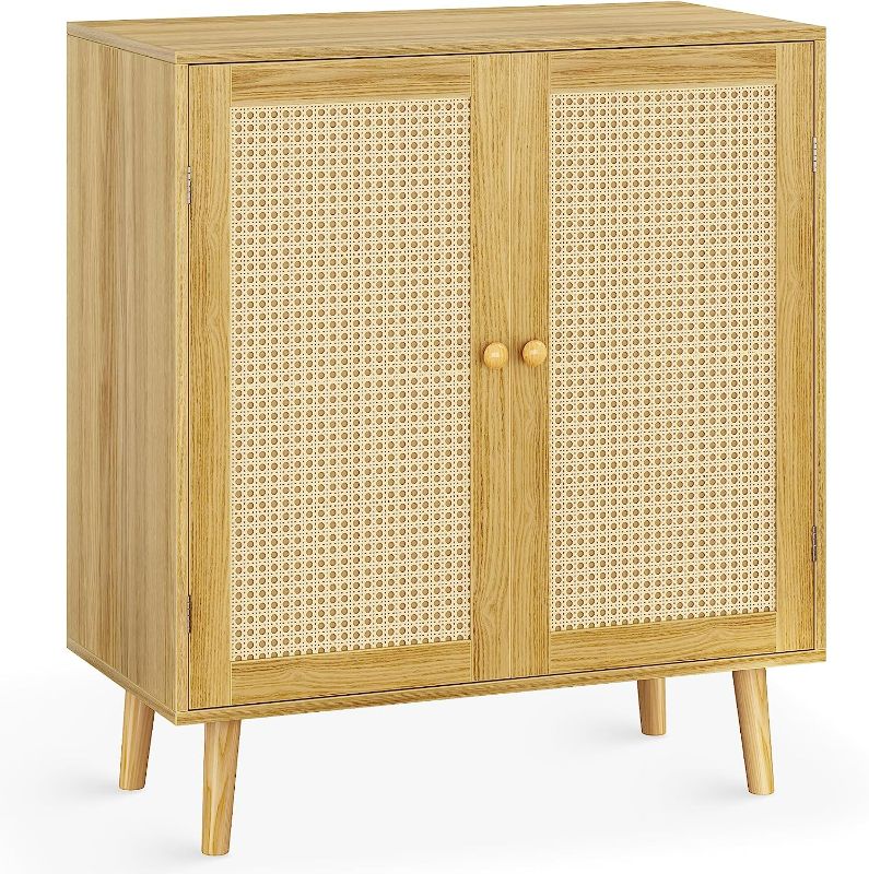 Photo 1 of Huuger Buffet Cabinet with Storage, Storage Cabinet with PE Rattan Decor Doors, Accent Cabinet with Solid Wood Feet, Sideboard Cabinet for Hallway, Entry, Living Room, Natural

