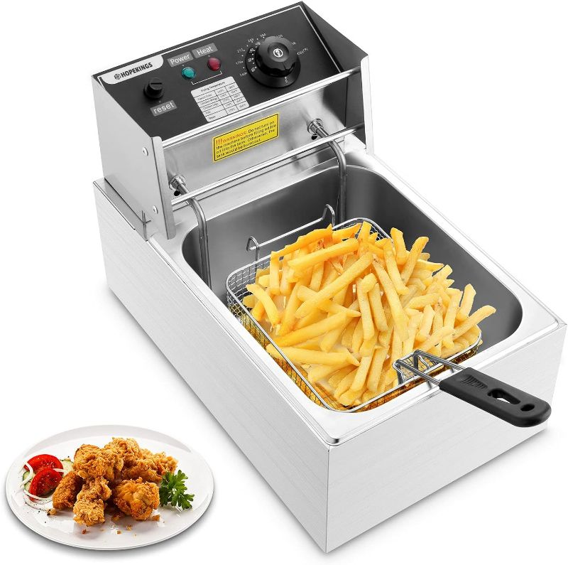 Photo 1 of Hopekings Commercial Deep Fryer with Baskets, 6.3QT Electric Deep Fryer with Temperature Control Stainless Steel Countertop Oil Fryer for French Fries Fish Restaurant Home Kitchen
