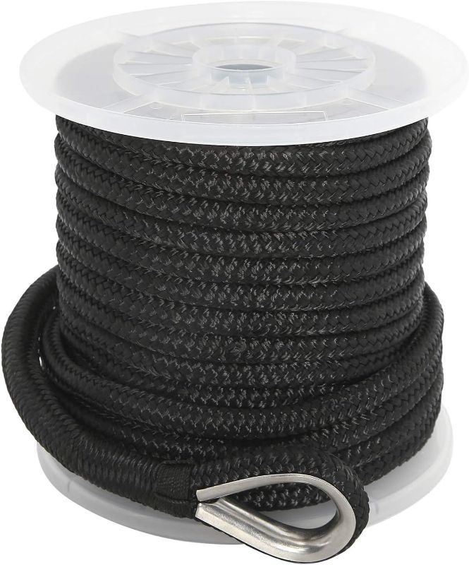 Photo 1 of NovelBee 1/2 Inch X 100 Feet Double Braid Nylon Anchor Line with Stainless Steel Thimble and Plastic Chuck NEW
