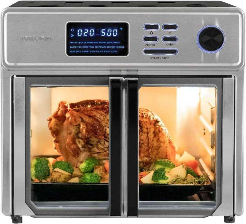 Photo 1 of Kalorik MAXX® Complete Digital 26-Quart 10-in-1 Countertop Air Fryer Oven, 15 Deluxe Accessories & 60-Recipe Hardcover Cookbook, 21 Presets, 1700W, Stainless Steel
