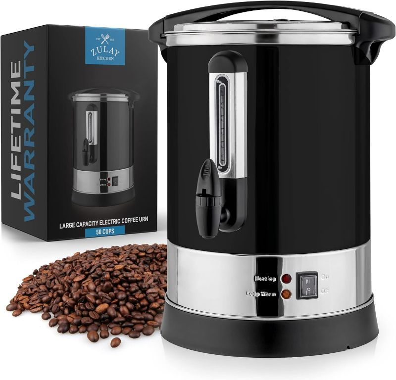 Photo 1 of Zulay 50 Cup Commercial Coffee Urn & Hot Beverage Dispenser - BPA-Free Stainless Steel Hot Water Urn for Catering - Large Two Way Dispenser With Cool Touch Handles - Quick Brewing Percolator
