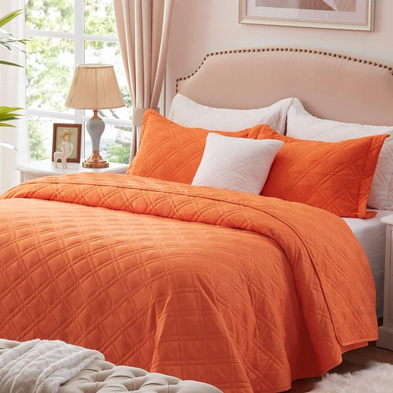 Photo 1 of COZYART Orange Quilt Set King Size, Bedspread Quilt Sets Soft Lightweight Quilted Coverlet Bedding Sets for All Season, 3 Pieces, 1 Quilt 2 Pillow Shams
