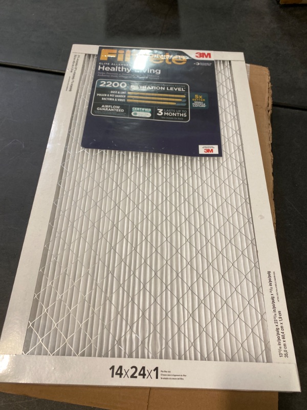 Photo 2 of Filtrete 14x24x1 Air Filter, MPR 2200, MERV 13, Healthy Living Elite Allergen 3-Month Pleated 1-Inch Air Filters, 2 Filters 2-Pack 14x24x1