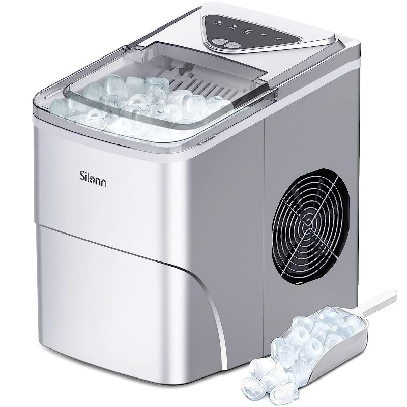 Photo 1 of Silonn Ice Makers Countertop, 9 Cubes Ready in 6 Mins, 26lbs in 24Hrs, Self-Cleaning Ice Machine with Ice Scoop and Basket, 2 Sizes of Bullet Ice for Home Kitchen Office Bar Party
 NEW
