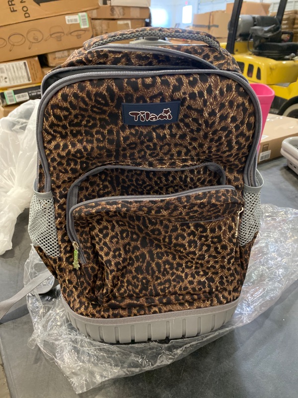 Photo 2 of Tilami Kids Rolling Backpack 18 inch Boys and Girls Laptop Backpack, Leopard Brown, One_Size, Traveling
