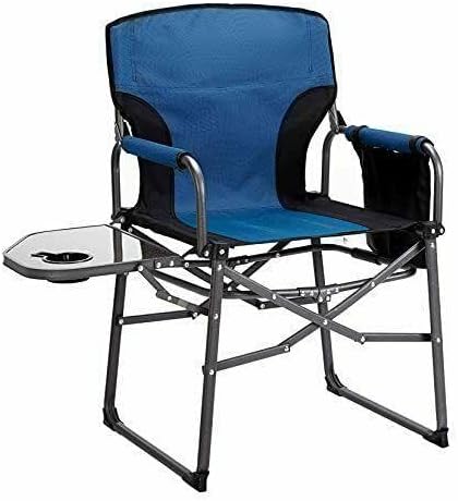 Photo 1 of CompreDH Folding Camping Chair with Side Table Portable Outdoor Director Chairs Blue Generic Directors Chair Directors Chairs Foldable Tall Folding Chair Director Chairs Folding Folding Directors 
