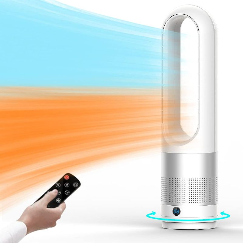 Photo 1 of Bladeless Tower Fan, 1400W Space Heater & 40W Cooler Fan Combo with Remote, 80°Oscillation, 8 Speeds and 3 Heating Modes, 9H Timer, LED Display, Fast Safety Heat and Quiet for Bedroom, Kitchen, Office
