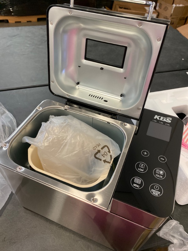 Photo 1 of KBS  Bread Machine, 2LB All Stainless Steel Bread Maker with Auto Fruit Nut Dispenser, Nonstick Ceramic Pan, Full Touch Panel Tempered Glass, Reserve& Keep Warm Set, Oven Mitt 
