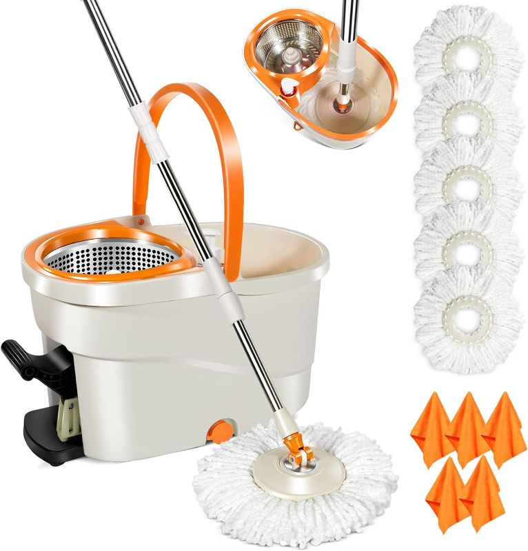Photo 1 of Masthome Mop and Bucket with Wringer Set, Spin Mops with Bucket and Foot Pedal, 360 Spin Mop and Bucket with 5 Microfiber Mop Pads and 5 Cleaning Cloth
