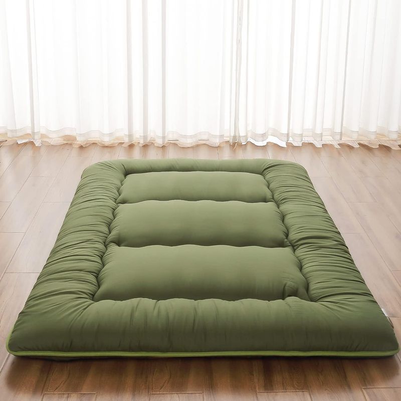 Photo 1 of Japanese Floor Mattress, Futon Mattress with Portable Storage Bag, Roll Up Mattress Thick Tatami Mattress Suitable for Camping, Guest Room, Green, Twin