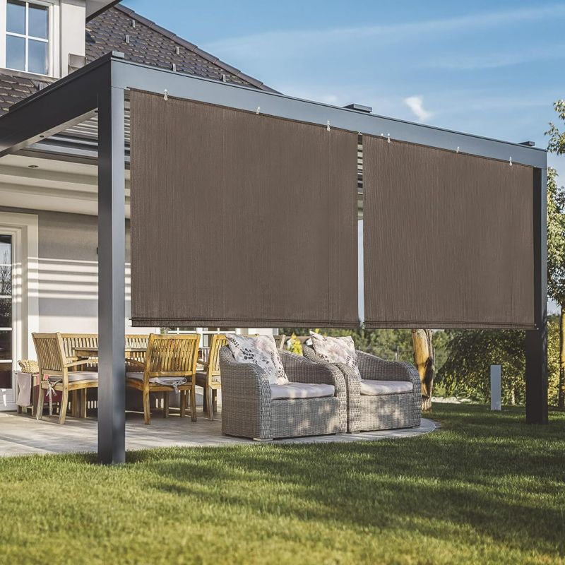 Photo 1 of Sophia & William Outdoor Roller Shade, Patio Shades Roll Up, 50"W Patio Privacy Roller Shade Screen for Deck Gazebo Patio Backyard Outdoor Sun Shade Coffee