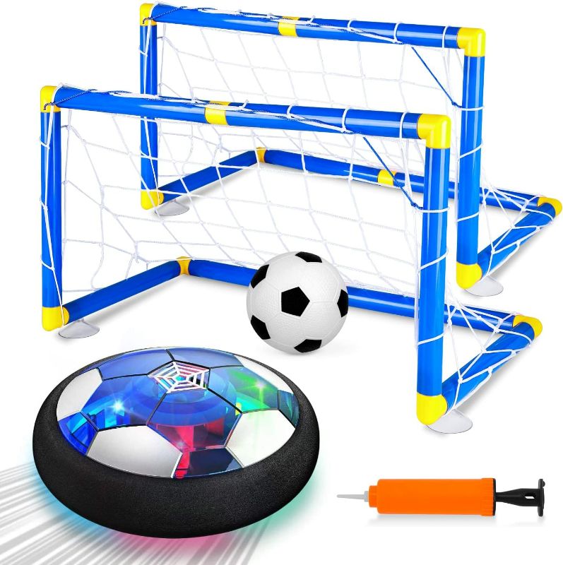 Photo 1 of Hover Ball Set with 2 Goals, USB Rechargeable with LED Light and Inflatable Soccer Ball, Air Floating Soccer with Safe Bumper for Indoor Outdoor Sports Ball Game, Football Toy for Boy Girl Best Gift NEW 
