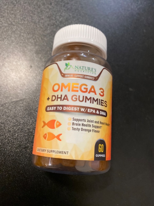Photo 2 of Omega 3 Fish Oil Gummies, Heart Healthy Omega 3 Supplement with High Absorption DHA & EPA, Extra Strength Joint & Brain Support, Omega 3 Fish Oil Nature's Gummy Vitamin, Orange Flavor - 60 Gummies NEW
