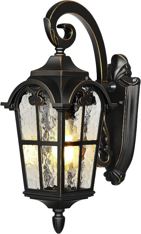 Photo 1 of DEWENWILS Outdoor Wall Light Fixtures Wall Mount, 17.7" H Exterior Wall Lantern, Waterproof Outside Wall Sconce With Water Ripple Glass, Black Roman Porch Lights for House Garage Patio NEW 
