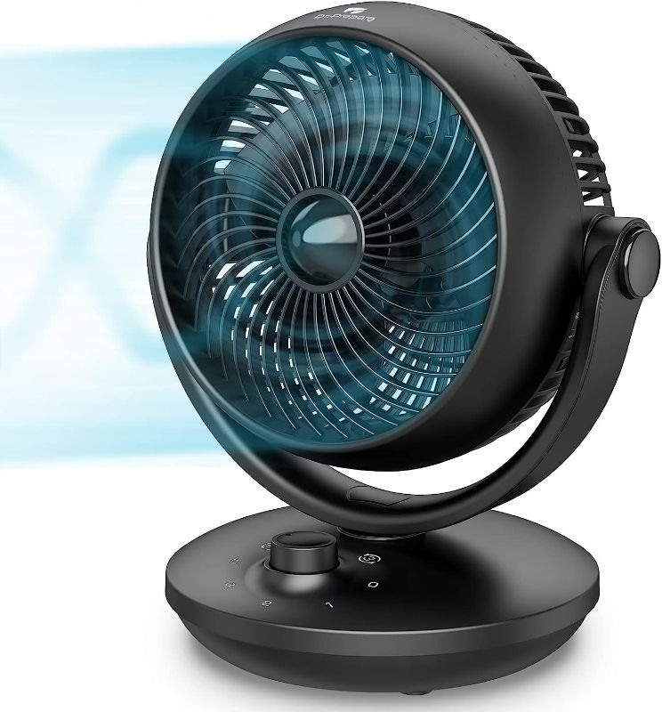 Photo 1 of Dr. Prepare Air Circulator Fan for Bedroom, 8” Quiet Desk Fan, 70° Auto-Oscillating Vortex Fan, Efficient Cooling & Circulation Fan, 3 Speeds, 100° Adjustable Tilt, Portable for Home, Office, RV
