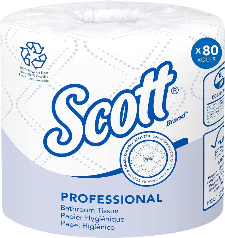 Photo 1 of Scott® Professional 100% Recycled Fiber Standard Roll Toilet Paper (13217), with Elevated Design, 2-Ply, White, Individually wrapped rolls, 473 Count (Pack of 80), Total 37,840 Sheets
