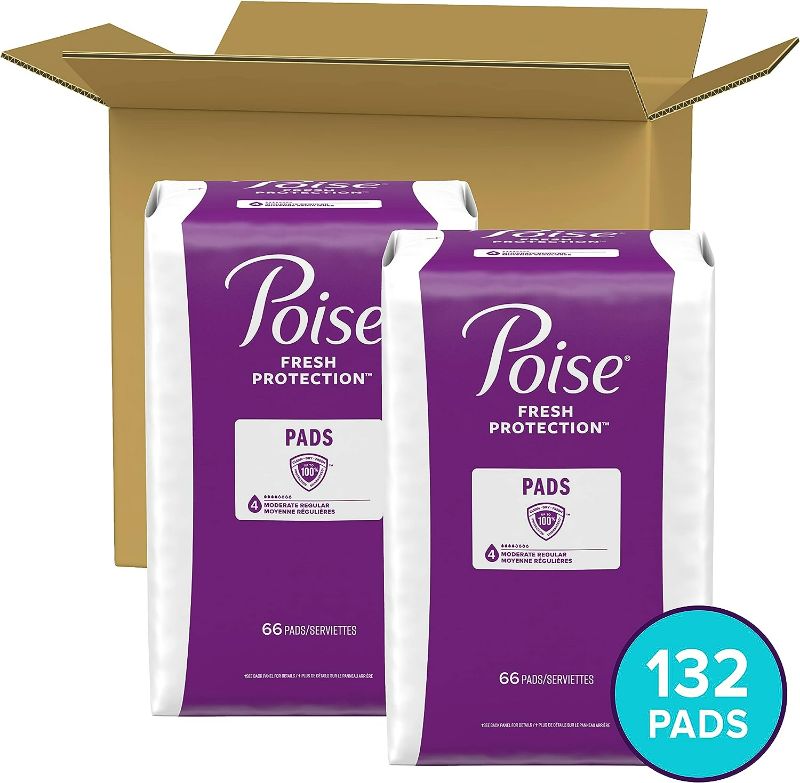 Photo 1 of 108 COUNT, Poise Incontinence Pads & Postpartum Incontinence Pads, 6 Drop Moderate Absorbency, Regular Length, 108Count NEW 