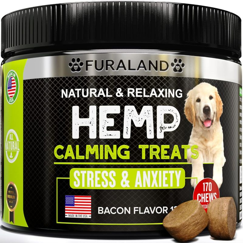 Photo 1 of Hemp Calming Chews for Dogs with Anxiety and Stress - 170 Dog Calming Treats - Storms, Barking, Separation - Valerian Root - Melatonin - Hemp Oil - Dog Anxiety Relief - Made in USA | Soft Chews NEW 
