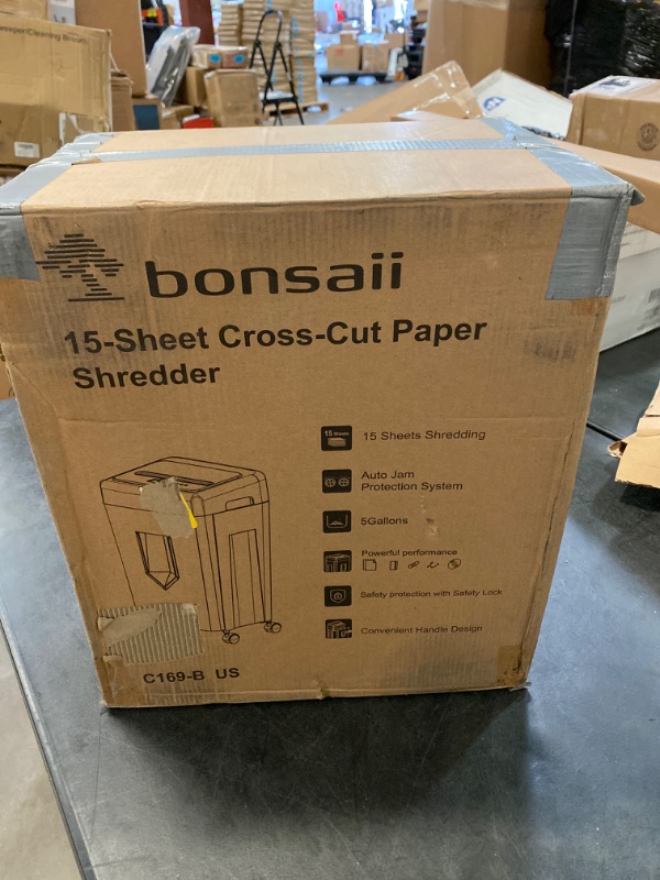 Photo 3 of Bonsaii 15-Sheet Office Paper Shredder, 40 Mins Heavy Duty Shredder for Home Office, Crosscut Shreder with Anti-Jam System & P-4 High Security Supports CD/Credit Cards/Staple,5 Gal Pullout Bin C169-B
