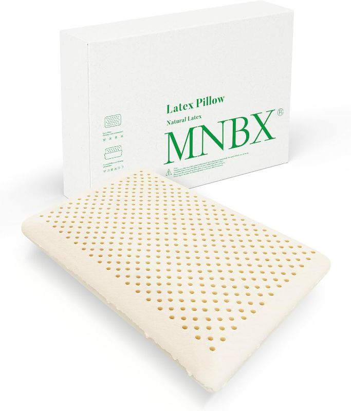 Photo 1 of MNBX Natural Latex Pillow. Neck Pain Relief Pillow is Suitable for Side Sleepers, Back Sleepers.?High Elasticity, Breathable? Comes with a Detachable Cool Modal Cover. White Standard Size.
