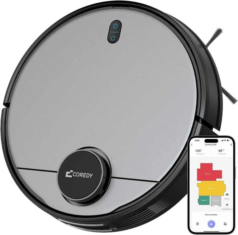 Photo 1 of Coredy SL200 Robot Vacuum, Cutting-Edge Laser Navigation, 2600Pa Turbo Suction, 450ml Dustbin, 120mins Runtime, Mapping x 5, Wi-Fi/Alexa Robotic Vacuum Cleaner, Cleans Floors and Carpets, Pets Hair
