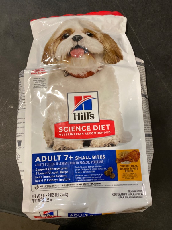 Photo 2 of Hill's Science Diet Dry Dog Food, Adult 7+ for Senior Dogs, Small Bites, Chicken Meal, Barley & Brown Rice Recipe, 5 lb Bag 5 Pound (Pack of 1) 