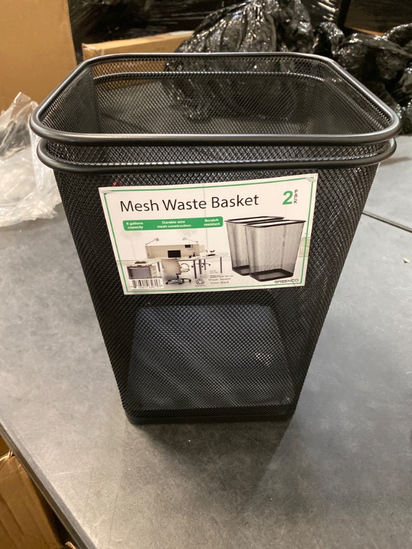 Photo 2 of Greenco, Black Mesh Trash Can Wastebaskets, Square, 6 Gallon, 2 Pack Black 6 gallon square trash NEW 