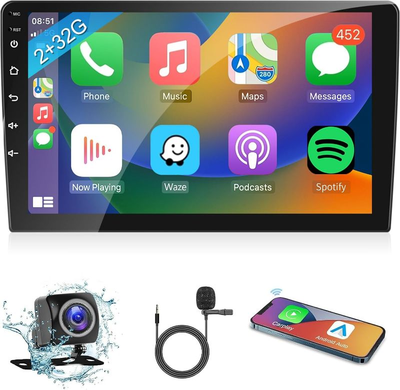 Photo 1 of 2+32G Android Car Radio Support Wireless Carplay&Android Auto with 10.1" Touchscreen GPS Navigation Bluetooth USB WiFi FM/RDS Radio Receiver Backup Camera Head Unit Player
