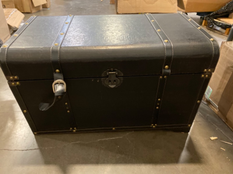 Photo 5 of (ONLY 1 28")Deco 79 Wood Nesting Upholstered Trunk with Vintage Accents and Studs, 28"