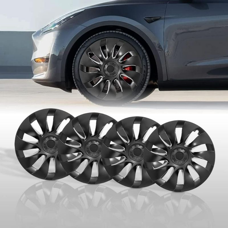 Photo 1 of Tesla Model Y Hubcap - 20 Inch 4PCS Model Y Hub Cap Replacement Tesla Wheel Caps Protector Cover Model Y Wheel Cover Kit Exterior Accessories - (Matte Black - 20") 18988