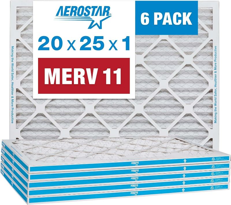 Photo 1 of Aerostar 20x25x1 MERV 11 Pleated, AC Furnace Air Filter, 6 Pack (Actual Size: 19 3/4"x 24 3/4" x 3/4") NEW 