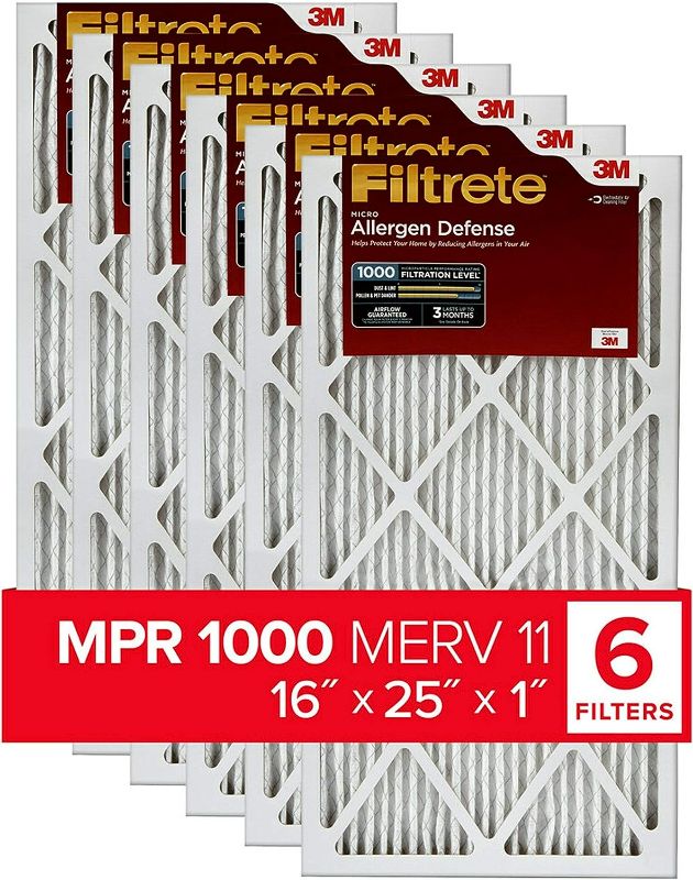 Photo 1 of Filtrete 16x25x1 Air Filter MPR 1000 MERV 11, Allergen Defense, 6-Pack (exact dimensions 15.69x24.69x0.81)
