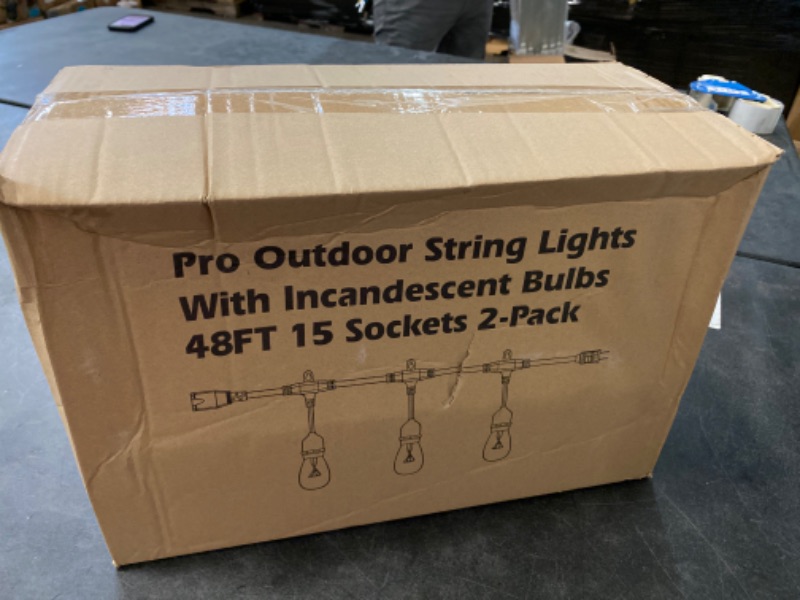 Photo 3 of Mlambert 96FT (2 x 48FT) Dimmable Outdoor Bistro String Lights for Patio, Waterproof Hanging Vintage 11W Edison Bulbs, 48Ft Commercial Lights String Perfect for Cafe Backyard Pergola, Blk(96ft) NEW 