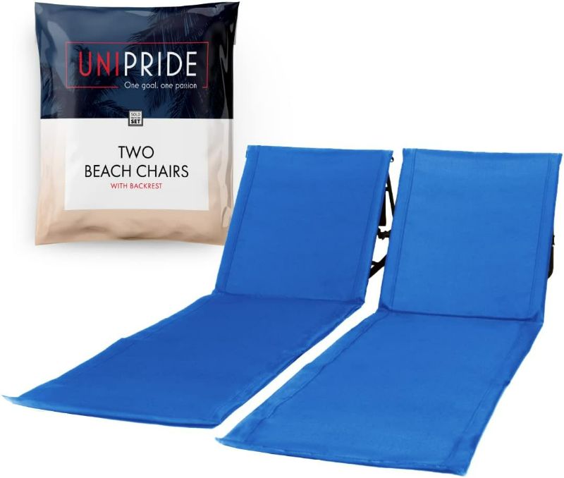 Photo 1 of UNIPRIDE Beach Chair for Adults with Back Support (Set of 2) - Folding Lightweight Travel Essentials - Camping Chairs, Backpack Lounge Lawn Chairs for Outdoor Camping Gear and Sun Tanning - Blue