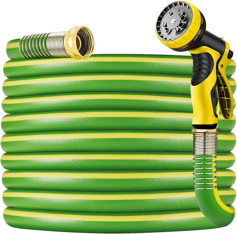 Photo 1 of Garden Hose 50 ft x 5/8 in Heavy Duty-Flexible&Lightweight Outdoor Water Hose with 10 Pattern Spray Nozzle,Burst 600psi,Kink-less Hybrid Rubber Car Washing Pipe Hoses for Backyard,3/4''Brass Fittings
