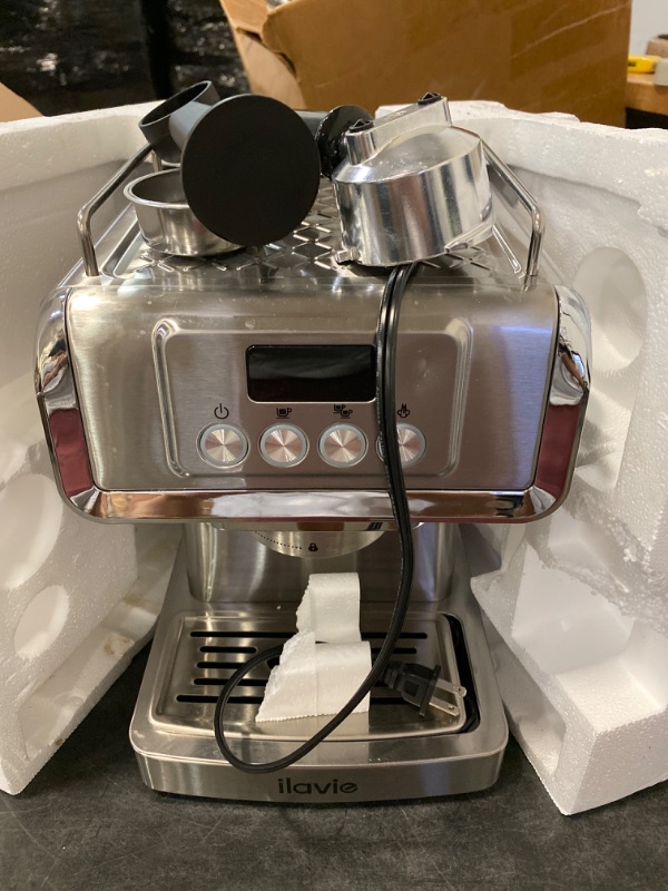 Photo 2 of ILAVIE 20 Bar Espresso Machine, Stainless Steel Espresso Coffee Machine for Cappuccino, Latte, Espresso Maker for Home, Automatic Espresso Machine with Milk Steamer, 1.8L Water Tank, 1350W