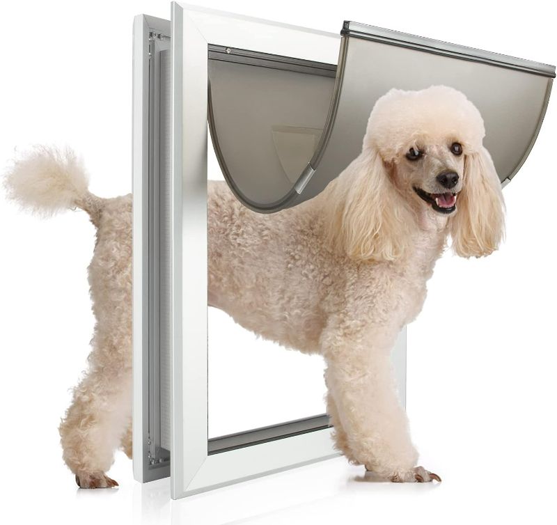 Photo 1 of PATAPLUS MEDIUM Pet Door Aluminum Dog Door, Large Dog Door with Slide-in Lock Panel and Magnetic Flaps, Durable Aluminum Frame, Energy Efficient, Easy to Install, Heavy Duty, Medium

