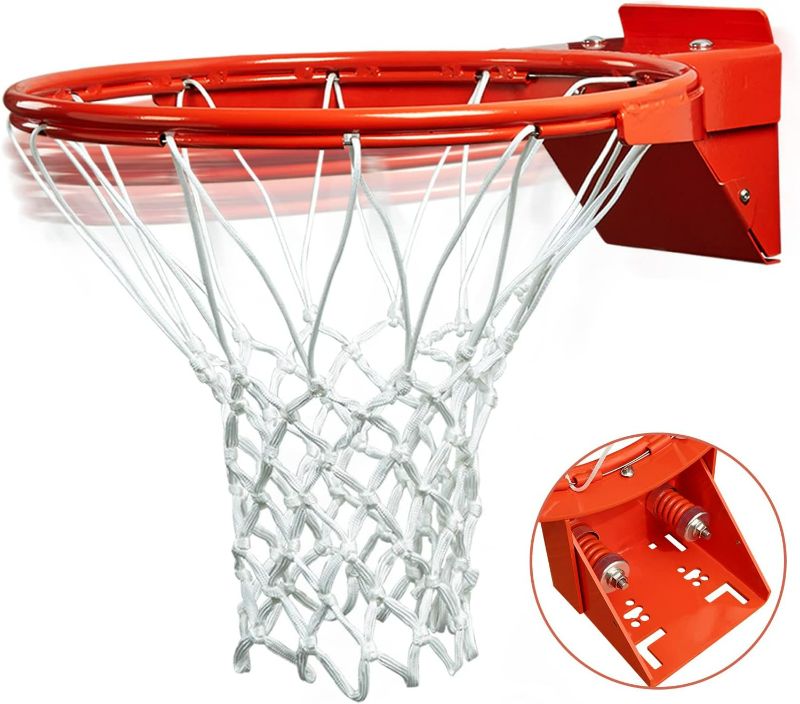 Photo 1 of PROGOAL Breakaway Basketball Rim, Heavy Duty Flex Rim Replacement 5/8-In, Standard Goal Reinforced Mounting Bracket Fit Most Size Backboards Indoor and Outdoor
