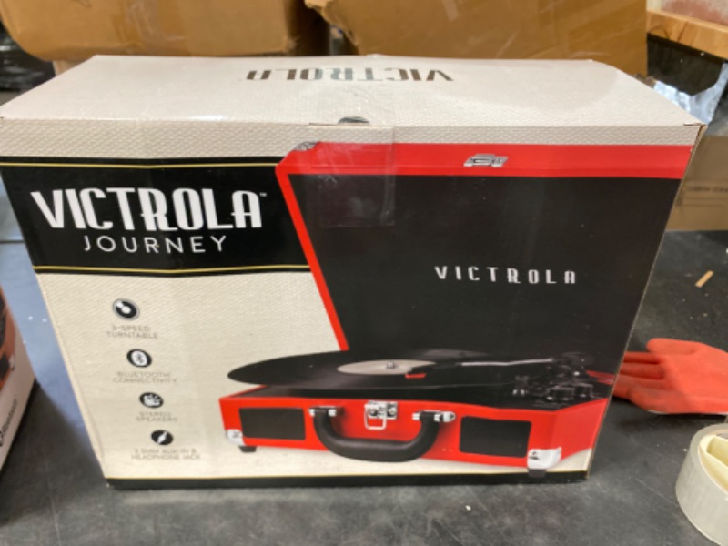 Photo 1 of Victrola Vintage 3-Speed Bluetooth Portable Suitcase Record Player with Built-in Speakers, Upgraded Turntable Audio Sound, Cognac Cognac Record Player