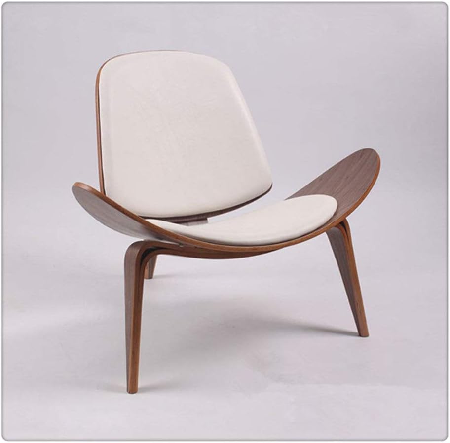 Photo 1 of YokIma Three-Legged Shell Chair Ash Plywood White Faux Leather Living Room Furniture Modern Lounge Shell Chair Office Chair 