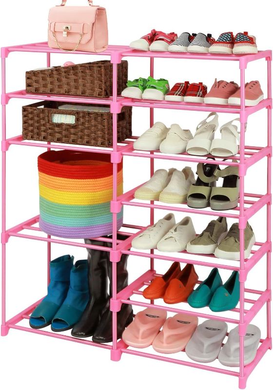 Photo 1 of 7-Tier Large Pink Shoe Rack, 24-30 Pairs Tall Shoe Organizer Shoe Shelf, Kids Shoe Stand Boots Organizer for Garage Closet Entryway 