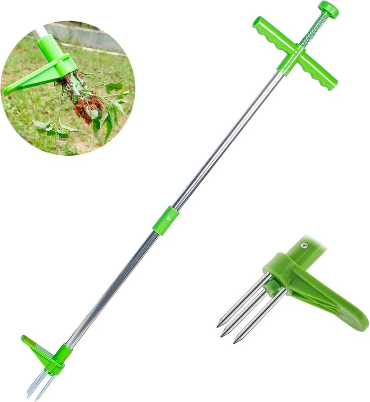 Photo 1 of TeqHome Stand Up Weeder Hand Tool, Weed Puller Root Removal Pulling Tool and Picker with 3 Claws, 39" Long Reinforced Aluminum Alloy Pole, High Strength Foot Pedal, Standing Manual Garden Weeding Tool
