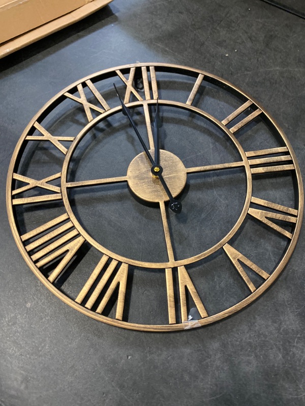 Photo 1 of FENNVV Large Roman Numeral Wall Clock, Indoor Outdoor Golden Garden Wall Clock, Rustic Round Nearly Silent Battery Operated Waterproof Clock for Living Room Bedroom Kitchen Farmhouse Wall Decor
