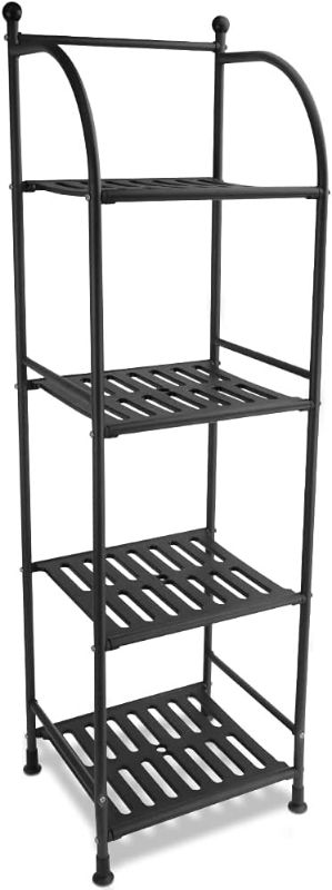 Photo 1 of SITAKE 4 Tiers Bathroom Organizers and Storage, 44 Inches Tall Bathroom Shelf, Metal Towel Storage with Plastic Shelves, Living Room Flower Stand, Rack for Kitchen Restroom Laundry (Black)

