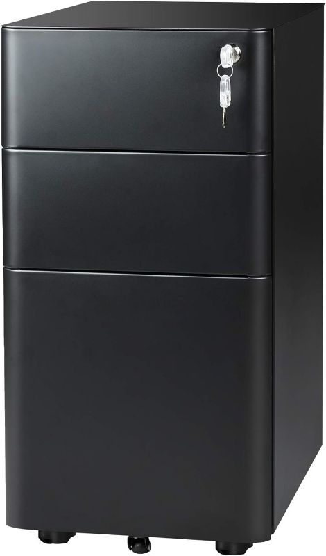 Photo 1 of DEVAISE 3-Drawer Slim File Cabinet, Vertical Filing Cabinet, Fully Assembled Except Casters, Black
