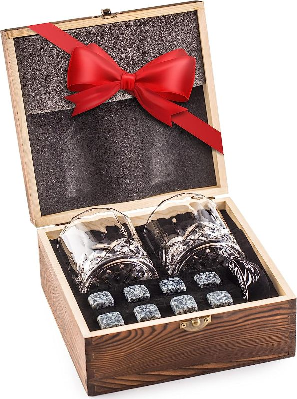 Photo 1 of Whiskey Stones Gift Set with 2 Glasses - Be Different When Choosing a Gift - Luxury Box with 8 Granite Whiskey Rocks, Ice Tongs - Ice Cubes Reusable - Best Man Gift (PHOTO AS REFERENCE )