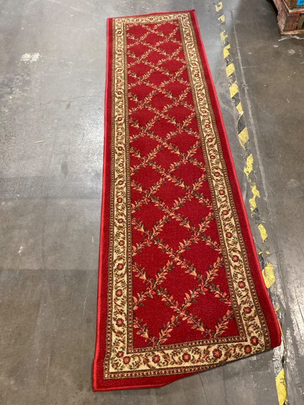 Photo 3 of Ottomanson Machine Washable Trellis Design Non-Slip Rubberback 2x7 Modern Runner Rug for Hallway, Kitchen, Living Room, Bedroom, 1'10" x 7', Red Trellis
