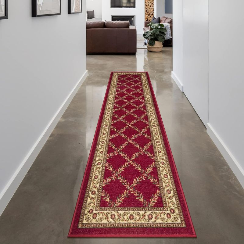 Photo 1 of Ottomanson Machine Washable Trellis Design Non-Slip Rubberback 2x7 Modern Runner Rug for Hallway, Kitchen, Living Room, Bedroom, 1'10" x 7', Red Trellis
